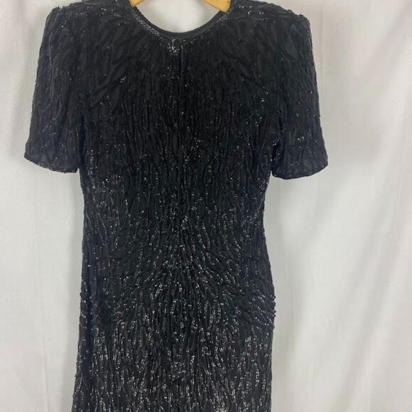 Lawrence Kazar Vintage 80's Black Silk Sequin Dress Women's Medium. - Picture 9 of 14